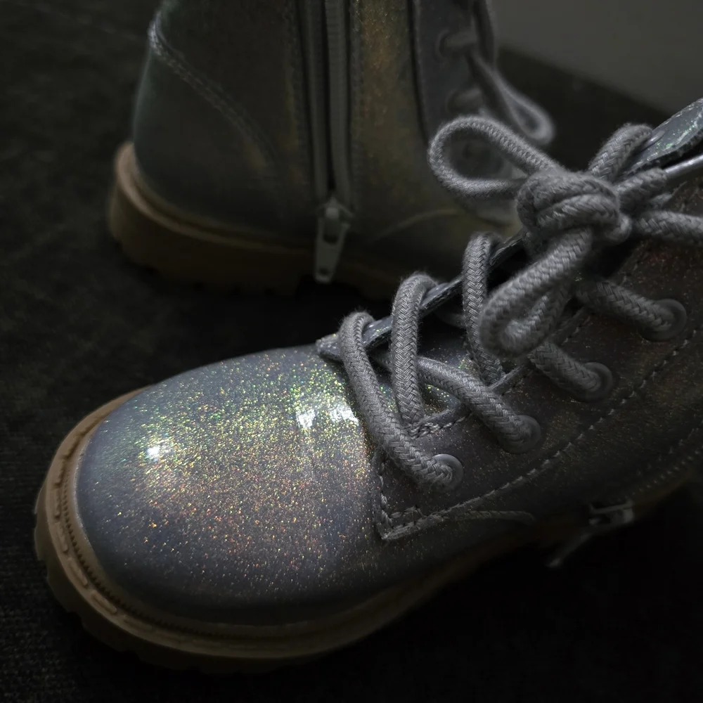 Old Navy Kids' Glitter Silver Lace-Up Boots